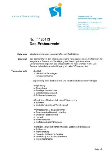 Das Erbbaurecht - Studieninstitut Aachen