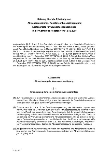 Satzung Erhebung AWW Geb etc.pdf - Gemeinde Hopsten