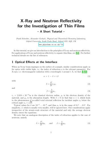X-Ray and Neutron Reflectivity Tutorial for the Investigation of Thin ...