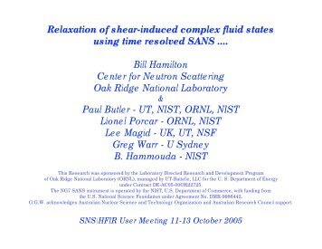 Time resolved SANS measurements - Oak Ridge National Laboratory