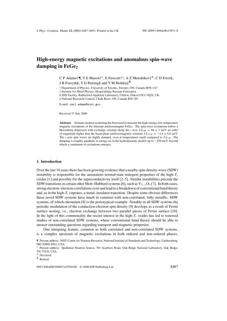 ARCS materials - Spallation Neutron Source - Oak Ridge National ...