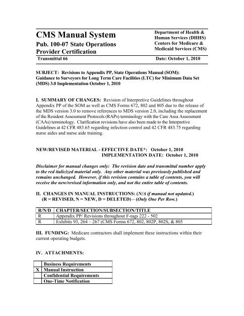 CMS Manual System - Louisiana Department of Health and Hospitals