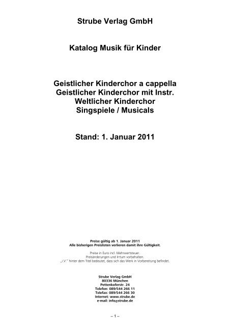 Strube Verlag GmbH Katalog Musik für Kinder Geistlicher Kinderchor a
