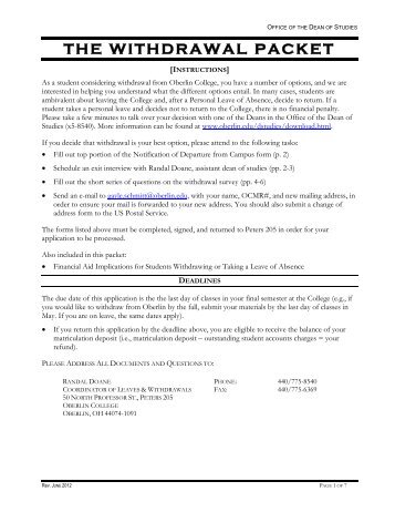 Withdrawal Application Form - Oberlin College