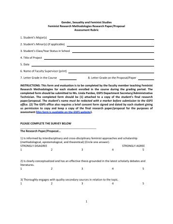 feminist research methodologies assessment rubric