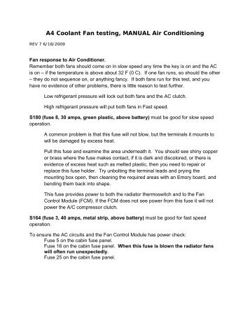 A4 Coolant Fan testing, MANUAL Air Conditioning