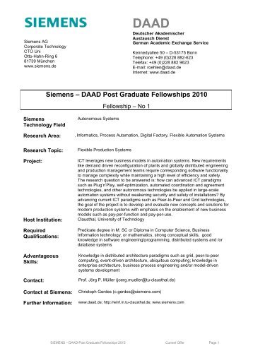 Siemens – DAAD Post Graduate Fellowships 2010