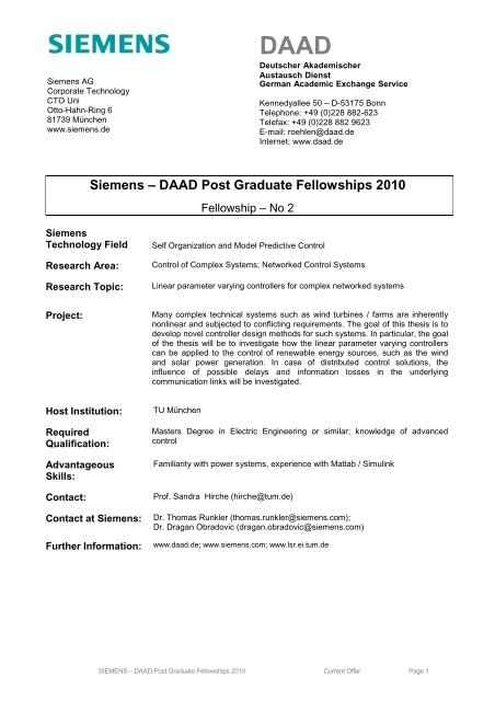 Siemens – DAAD Post Graduate Fellowships 2010