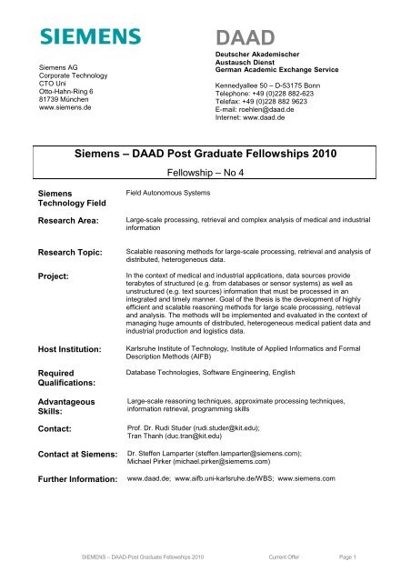 Siemens – DAAD Post Graduate Fellowships 2010