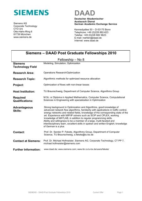Siemens – DAAD Post Graduate Fellowships 2010