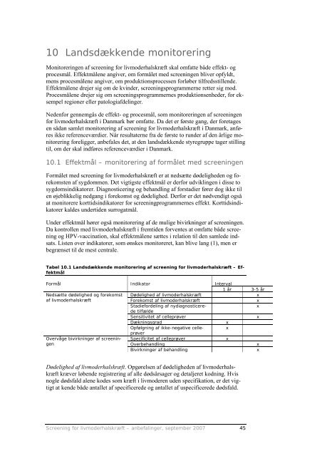 SCREENING FOR LIVMODERHALSKRÆFT - Sundhedsstyrelsen