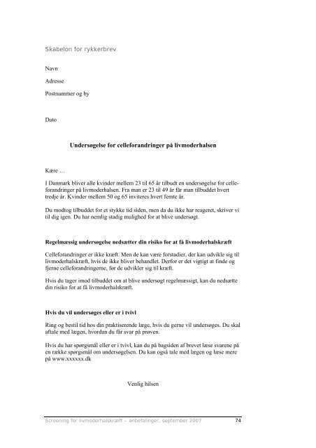 SCREENING FOR LIVMODERHALSKRÆFT - Sundhedsstyrelsen