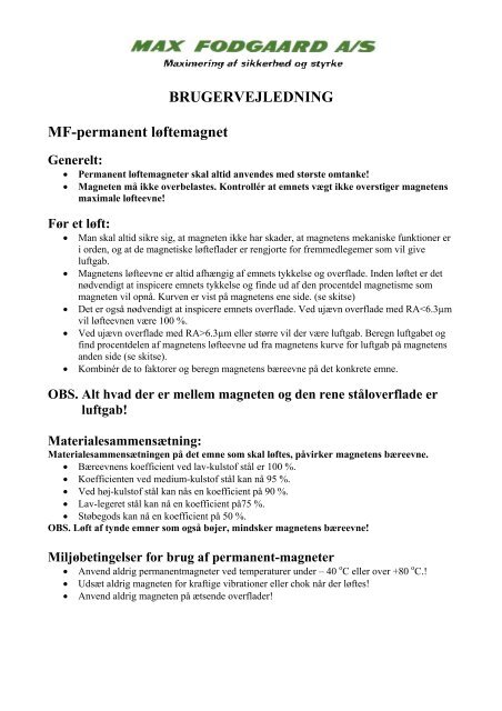 Hent brugervejledning for permanent løftemagnet PML