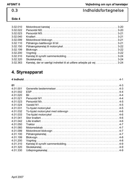 Vejledning om syn af køretøjer AFSNIT 0 Side 1