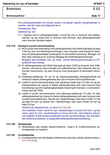 Vejledning om syn af køretøjer AFSNIT 0 Side 1