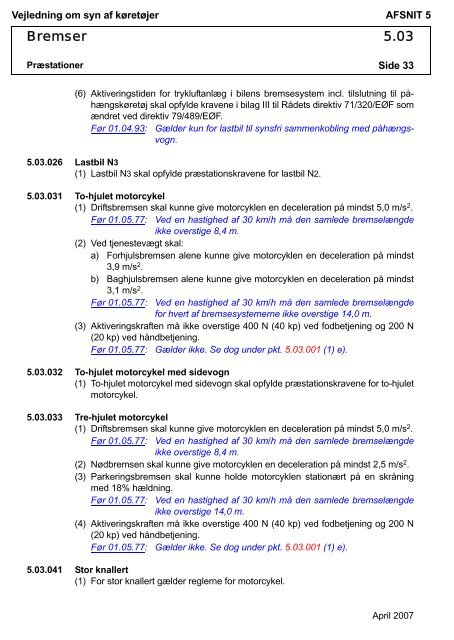 Vejledning om syn af køretøjer AFSNIT 0 Side 1