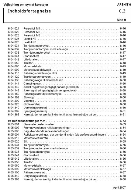 Vejledning om syn af køretøjer AFSNIT 0 Side 1