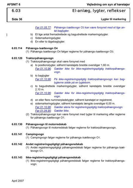 Vejledning om syn af køretøjer AFSNIT 0 Side 1