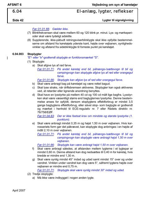 Vejledning om syn af køretøjer AFSNIT 0 Side 1