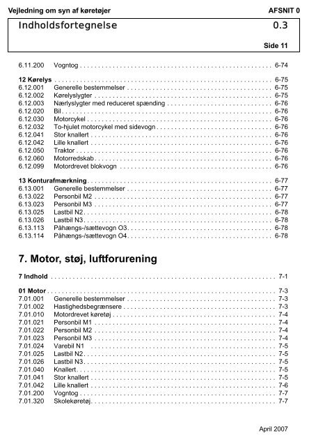 Vejledning om syn af køretøjer AFSNIT 0 Side 1