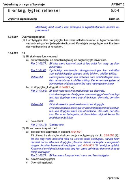 Vejledning om syn af køretøjer AFSNIT 0 Side 1