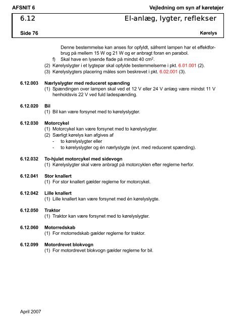 Vejledning om syn af køretøjer AFSNIT 0 Side 1