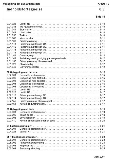 Vejledning om syn af køretøjer AFSNIT 0 Side 1