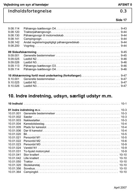 Vejledning om syn af køretøjer AFSNIT 0 Side 1