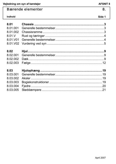 Vejledning om syn af køretøjer AFSNIT 0 Side 1