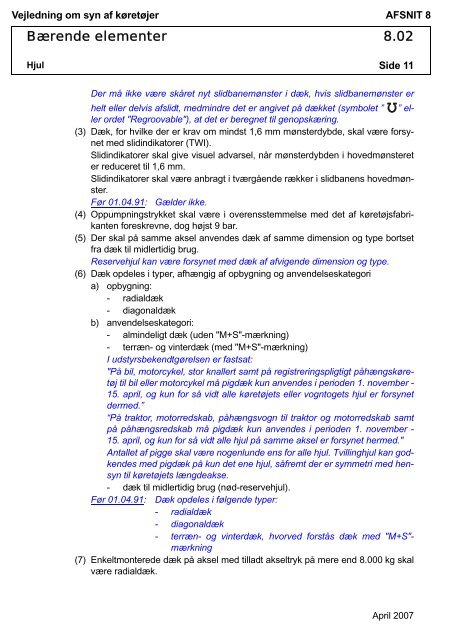 Vejledning om syn af køretøjer AFSNIT 0 Side 1