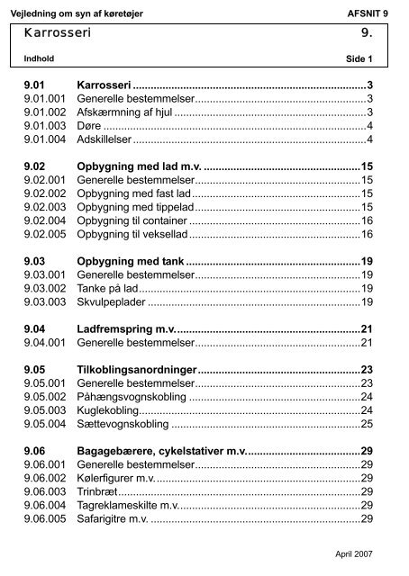 Vejledning om syn af køretøjer AFSNIT 0 Side 1