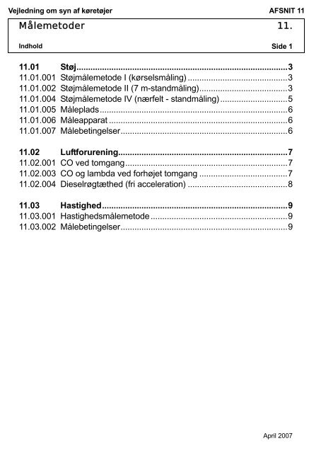 Vejledning om syn af køretøjer AFSNIT 0 Side 1