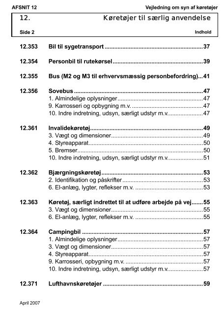 Vejledning om syn af køretøjer AFSNIT 0 Side 1