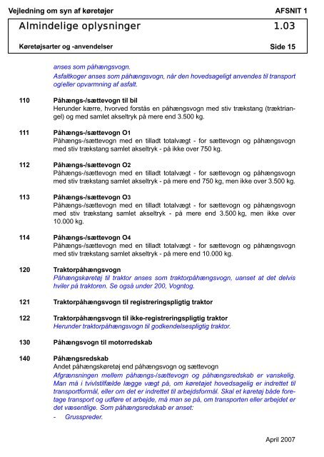 Vejledning om syn af køretøjer AFSNIT 0 Side 1