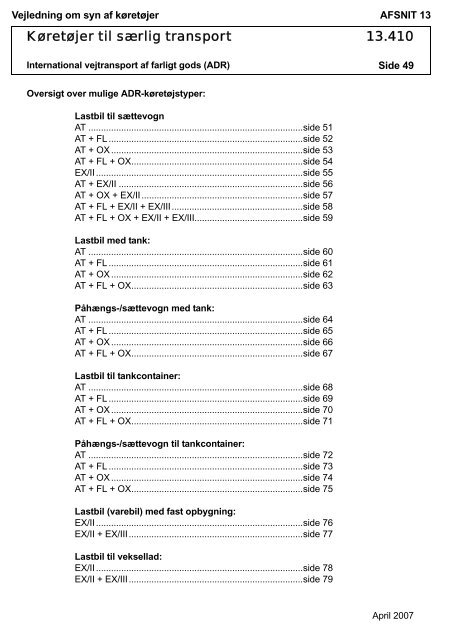 Vejledning om syn af køretøjer AFSNIT 0 Side 1