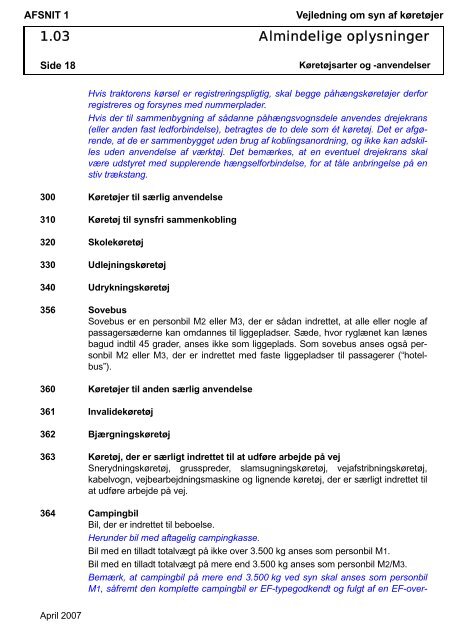 Vejledning om syn af køretøjer AFSNIT 0 Side 1