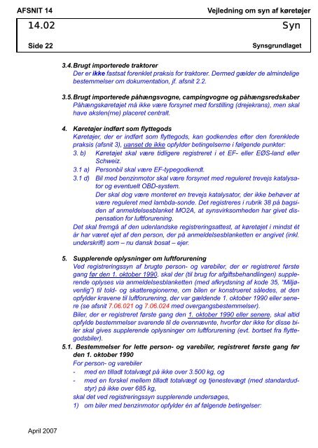 Vejledning om syn af køretøjer AFSNIT 0 Side 1