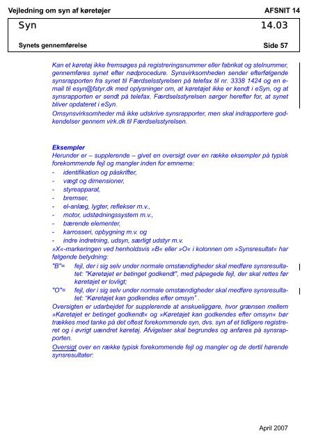 Vejledning om syn af køretøjer AFSNIT 0 Side 1