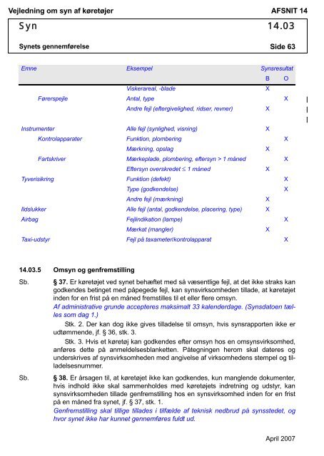 Vejledning om syn af køretøjer AFSNIT 0 Side 1