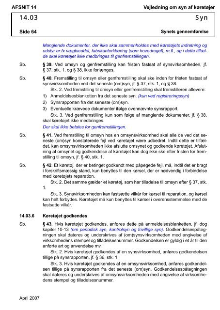 Vejledning om syn af køretøjer AFSNIT 0 Side 1