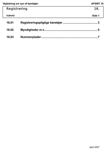 Vejledning om syn af køretøjer AFSNIT 0 Side 1