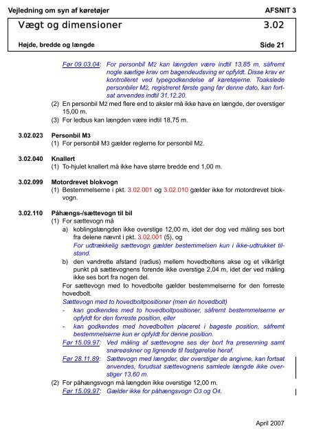 Vejledning om syn af køretøjer AFSNIT 0 Side 1