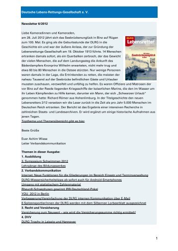 Deutsche Lebens-Rettungs-Gesellschaft - Newsletter - DLRG