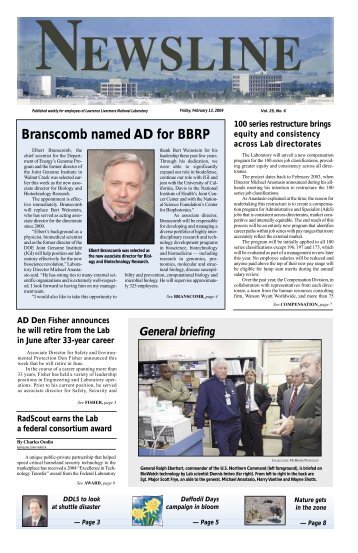 Branscomb named AD for BBRP - NEWSLINE - Lawrence Livermore ...