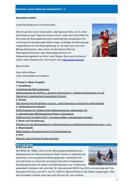 Deutsche Lebens-Rettungs-Gesellschaft - Newsletter - DLRG