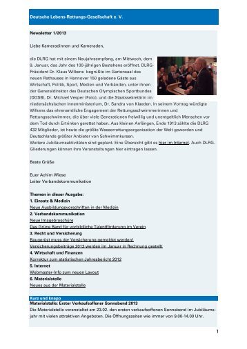 Deutsche Lebens-Rettungs-Gesellschaft - Newsletter - DLRG