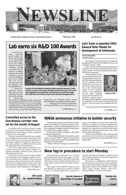 Lab earns six R&D 100 Awards - NEWSLINE - Lawrence Livermore ...