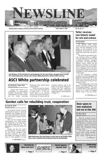 ASCI White partnership celebrated - NEWSLINE - Lawrence ...