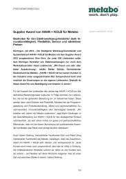 Supplier Award von HAHN + KOLB für Metabo - Newsroom - Metabo