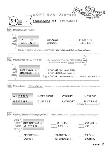 WORT – BAU – Ü bungen Lernscheibe S 1 >Vorsilben - Schule.at